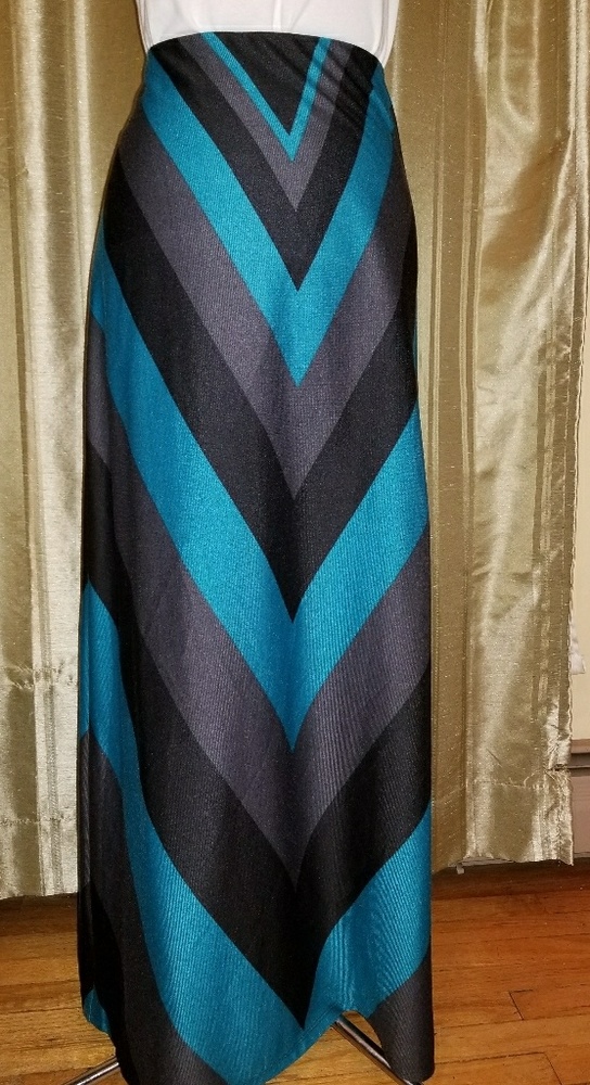 Eci NY Tonal Chevron maxi skirt a-line teal gray